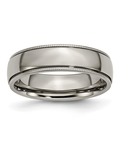 Titanium Polished Grooved and Beaded Edge Wedding Band Ring