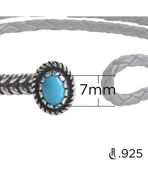 Sterling Silver Women's Leather Bracelet Blue Turquoise Gemstone Size Small - Large