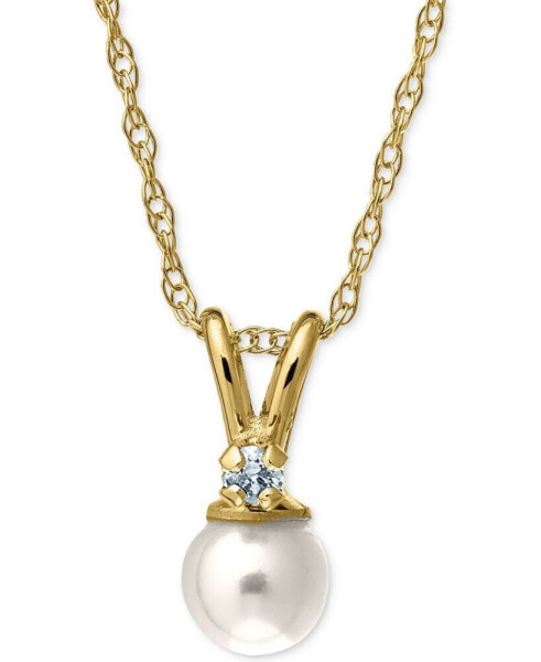 Children's Cultured Freshwater Pearl and Diamond Accent Necklace in 14k Gold