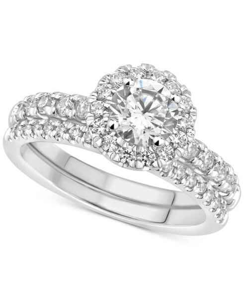 GIA Certified Diamond Halo Bridal Set (1-1/2 ct. t.w.) in 14k White Gold