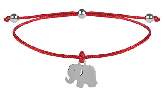 Красный / стальной браслет со шнурком в виде слона