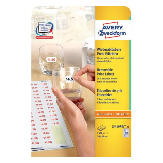 Avery Zweckform Avery L3410REV-25 - White - Removable - 26 x 16 mm - A4 - Paper - Universal