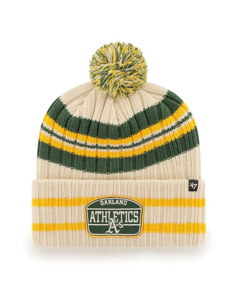 Men's Natural Oakland Athletics Home Patch Cuffed Knit Hat with Pom