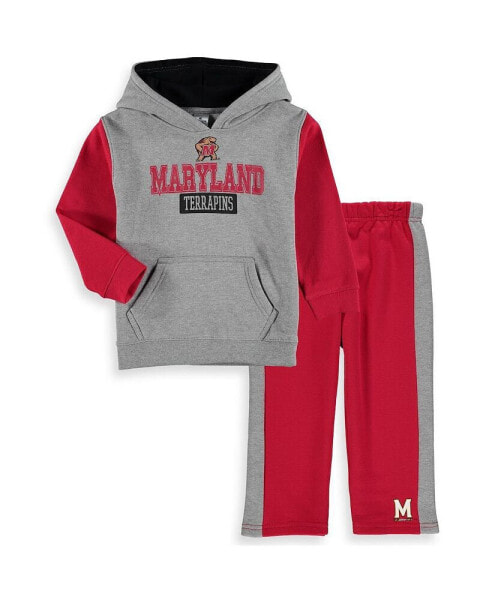 Toddler Boys Heather Gray, Red Maryland Terrapins Back To School Fleece Hoodie and Pant Set