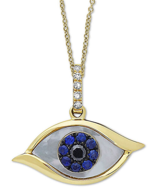 EFFY Collection eFFY® Mother-of-Pearl, Sapphire (1/10 ct. t.w.) & Diamond Accent Evil-Eye 18" Pendant Necklace in 14k Gold