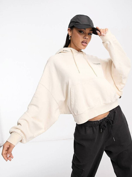 Napapijri Morgex cropped fleece hoodie in off white