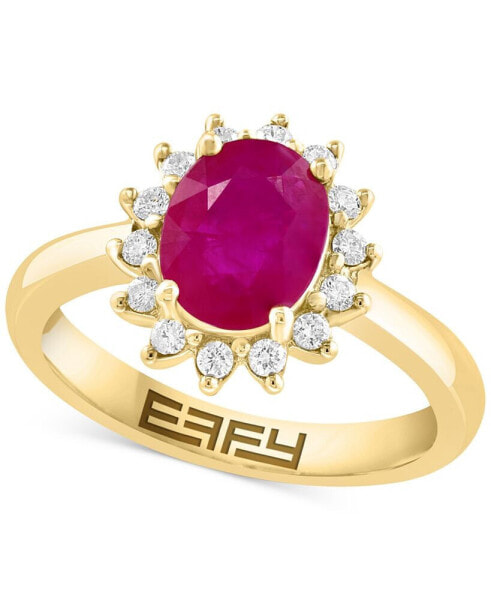 EFFY® Ruby (1-7/8 ct. t.w.) & Diamond (1/4 ct. t.w.) Halo Ring in 14k Gold