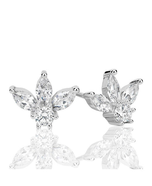 Suzy Levian Sterling Silver Cubic Zirconia Abstract Lotus Flower Cluster Stud Earrings