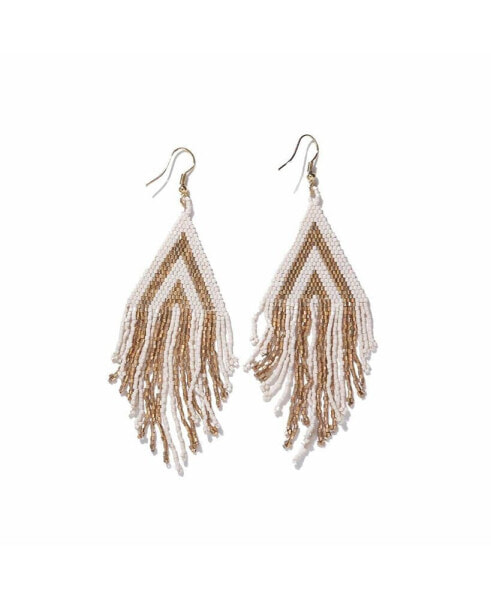 Haley Stacked Triangle Beaded Fringe Earrings Gold