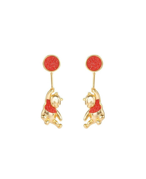 Womens Winnie the Pooh Gold Plated Red Glitter Balloon Swinging Earrings