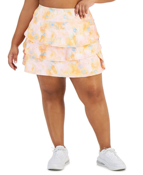 Plus Size Dreamy Bubble-Printed Tiered Flounce Pull-On Skort, Created for Macy's