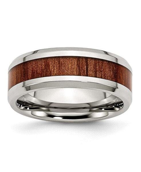 Stainless Steel Red/Orange Koa Wood Enameled 8mm Band Ring