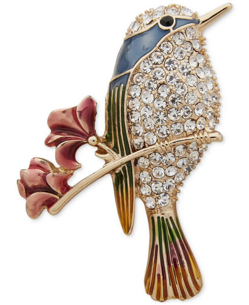 Gold-Tone Multi Crystal Bird On Branch Pin