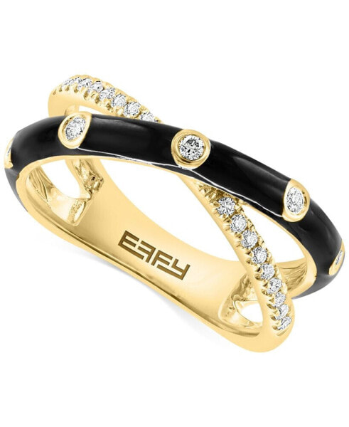 EFFY® Diamond Black Enamel Crossover Statement Ring (1/4 ct. t.w.) in 14k Gold