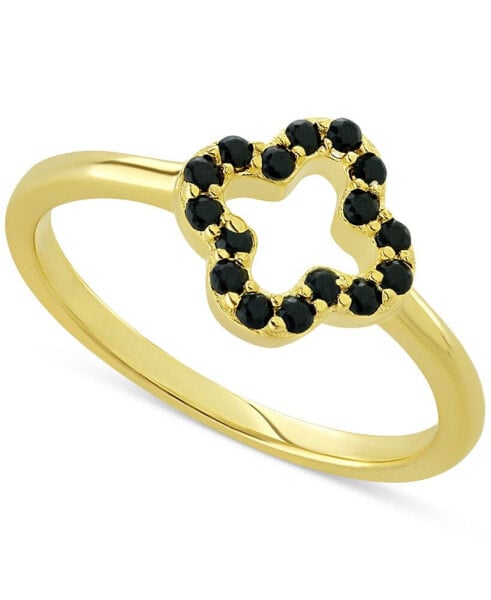 Simulated Black Spinel Openwork Clover Ring (1/6 ct. t.w.) in 18k Gold-Plated Sterling Silver, Created for Macy's