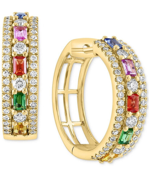 EFFY® Multi-Sapphire (3/4 ct. t.w.) & Diamond (5/8 ct. t.w.) Small Hoop Earrings in 14k Gold, 0.75"