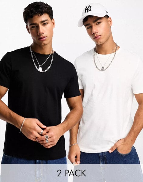 ASOS DESIGN 2 pack t-shirt with crew neck in black and white