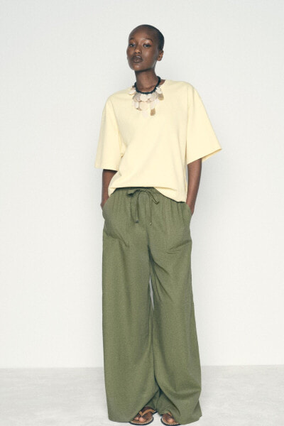 WIDE-LEG LINEN-BLEND TROUSERS