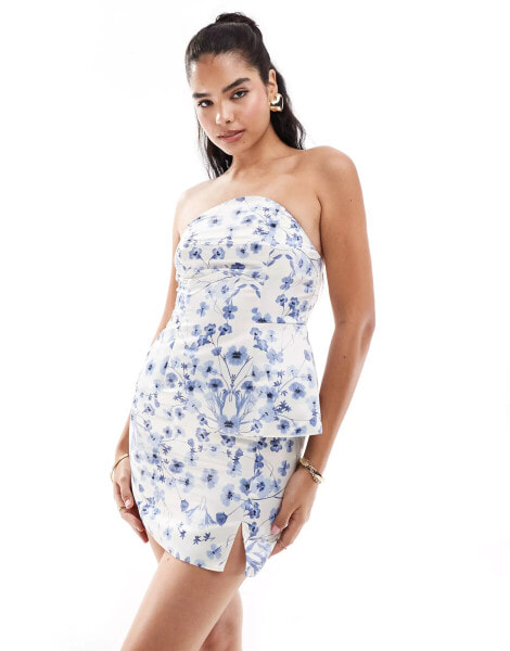 ASOS DESIGN satin bandeau top co-ord in floral print