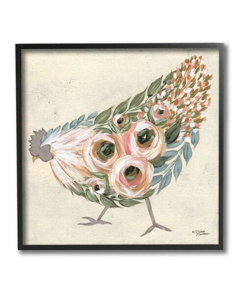 Vintage-Like Farm Chicken Pink Floral Body Art, 12" x 12"