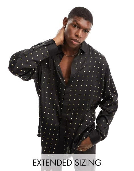 ASOS DESIGN regular shirt with bronze studs in black