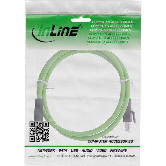 InLine Industrial network cable - M12 4-pin D-coded male plug to RJ45 - PUR 15m