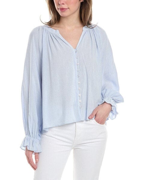 Drew Asher Linen-Blend Blouse Women's Blue L