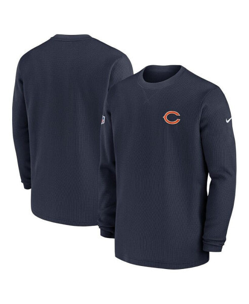 Men's Navy Chicago Bears 2023 Sideline Throwback Heavy Brushed Waffle Long Sleeve Top