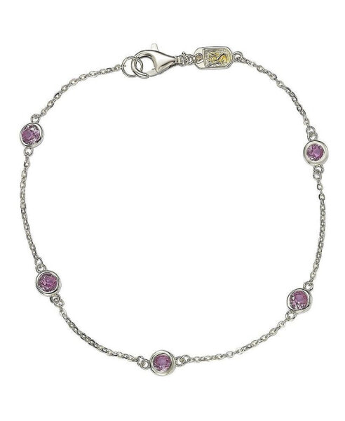 Pink Sapphire 1 cttw Station Link Bracelet in Sterling Silver