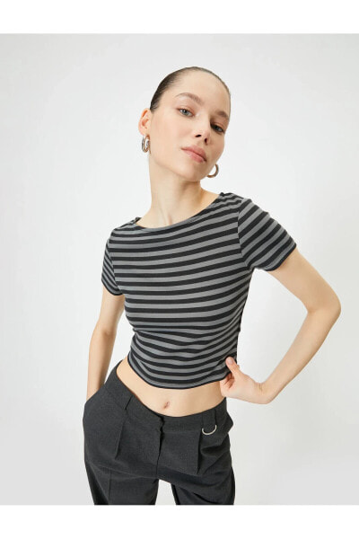 Футболка Koton Crop Boat Neck Lycra Bio