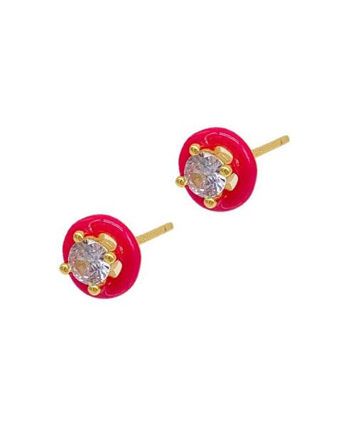 Серьги ADORNIA Pink Enamel Halo Studs