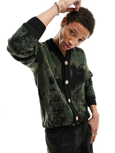 Denim Project knitted camo cardigan in green