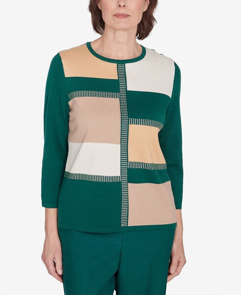 Petite Emerald Isle Color Blocking Gold Trim Sweater