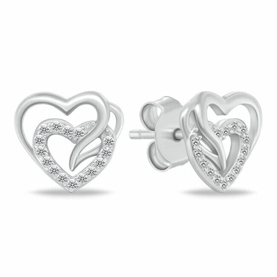 Delicate silver earrings Hearts with zircons EA1119W