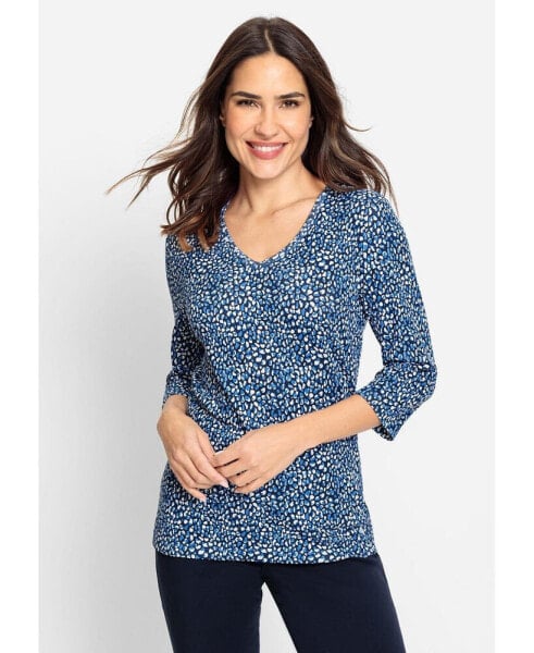 Women's 100% Cotton 3/4 Sleeve Allover Print T-Shirt