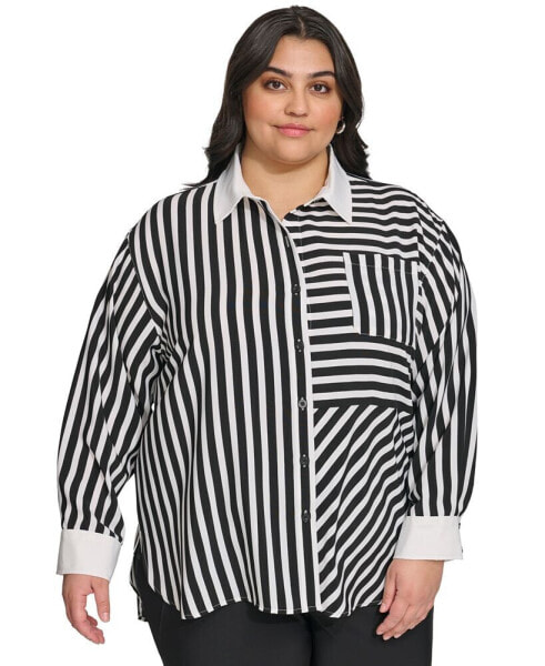 Блузка с полосками KARL LAGERFELD PARIS для женщин Plus Size
