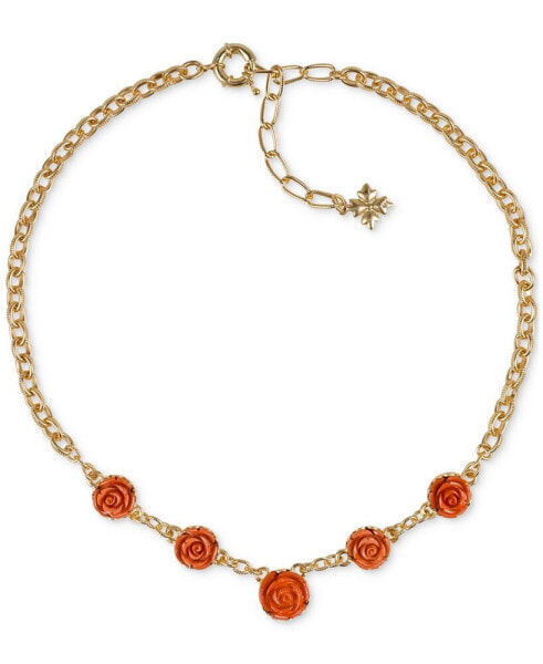 Gold-Tone Carved Rose Statement Necklace, 17" + 3" extender