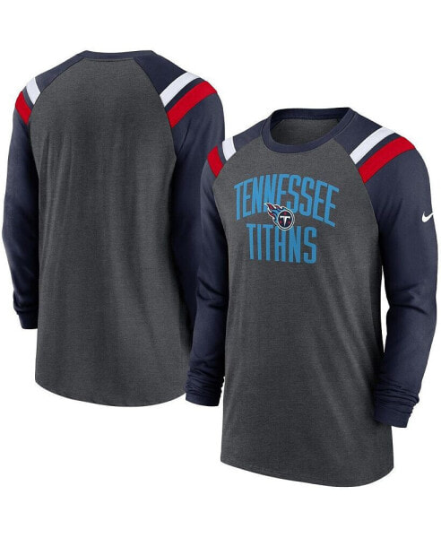 Men's Heathered Charcoal, Navy Tennessee Titans Tri-Blend Raglan Athletic Long Sleeve Fashion T-shirt