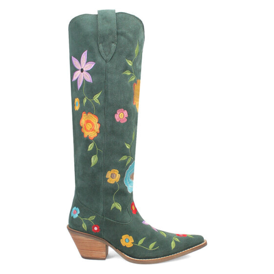 Dingo Flower Power Embroidered Floral Snip Toe Cowboy Womens Green Casual Boots