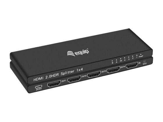 Equip Ultra Slim 4-Port HDMI 2.0 Splitter - HDMI - 4x HDMI - 3840 x 2160 pixels - Black - Aluminium - 4K Ultra HD