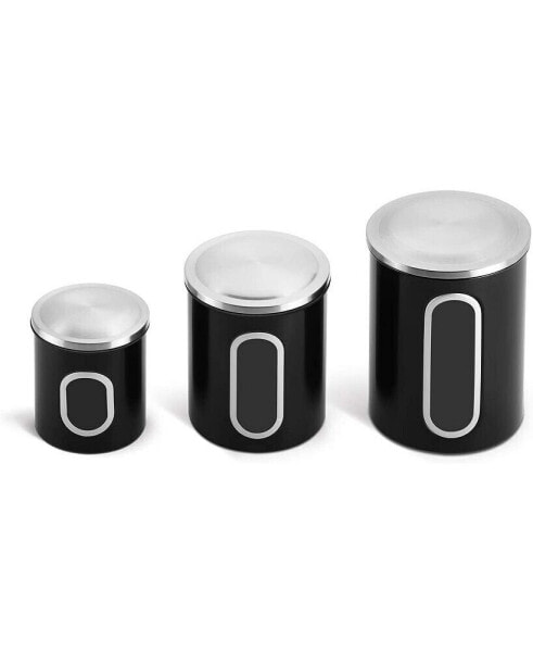 Megacasa 3 Piece Stainless Steel Canister Set in Black Finish