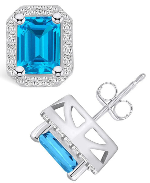 Topaz (4 ct. t.w.) and Diamond (3/8 ct. t.w.) Halo Stud Earrings in 14K White Gold