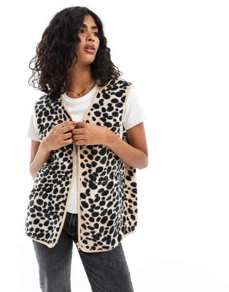 ASOS DESIGN polar fleece gilet in leopard