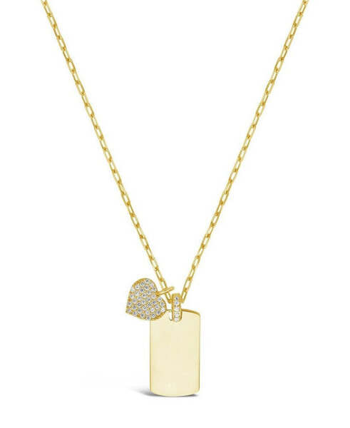 Women's Tag and Cubic Zirconia Heart Pendant Necklace