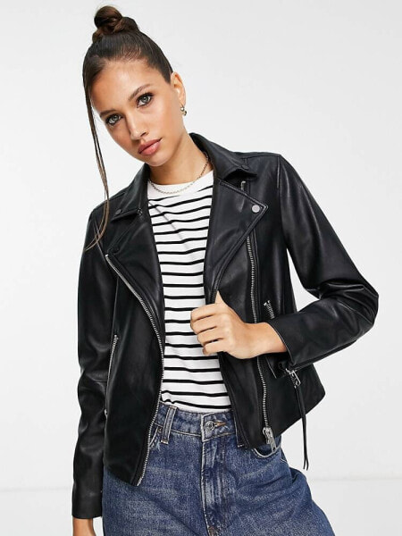 AllSaints Dalby faux leather biker jacket in black