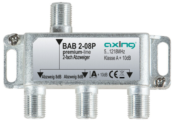 Разветвитель для кабелей Axing BAB 2-08P - 5 - 1218 МГц - серый - 8 дБ - F