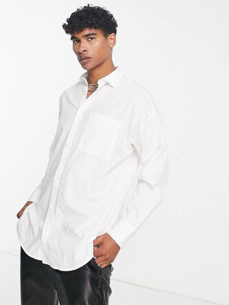 ADPT oversized cotton poplin shirt with pocket in white