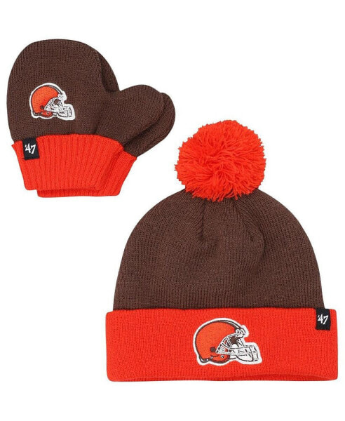 Infant Boys and Girls Brown, Orange Cleveland Browns Bam Bam Cuffed Knit Hat with Pom and Mittens Set