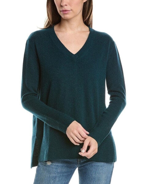 Forte Cashmere High-Low Seamed V-Neck Cashmere Sweater Women's Green S