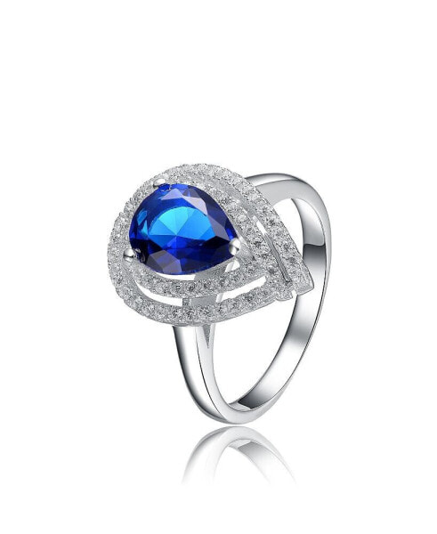 Sterling Silver Blue Pear Shape Cubic Zirconia Ring